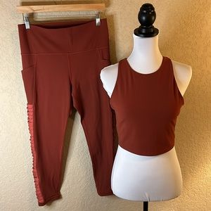 Athleta: Brick Red Yoga Outfit (Crop/Sports Bra & Leggings) in Large